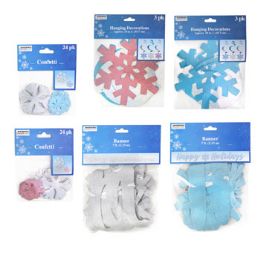 36 pieces Snowflake Party Decor 6ast 3pk Swirls/banner/24pc Confetti Blue Snow Artwork - Hanging Decorations & Cut Out