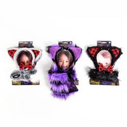 18 Wholesale Costume Animal Set Furry Plush3pc 3ast Styles Hlwn Tcd2/bow Tie & 1 W/furry Gloves
