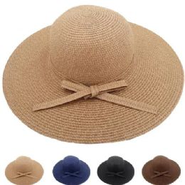 36 Bulk Woman Wide Brim Floppy Summer Straw Hat Adjustable Size