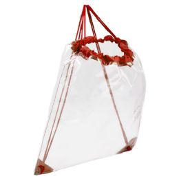 100 of 16 Inch Drawstring Backpack In Clear With Red