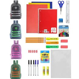 6 Wholesale 52 Piece Deluxe School Supply Kit With 19 Inch Backpack