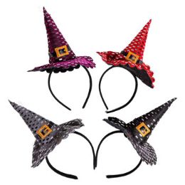 24 Bulk Witch Hat Headband 4ast Colors