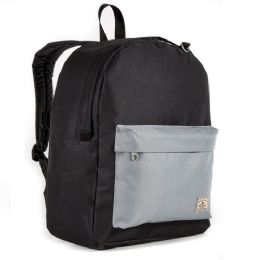30 Pieces Classic Color Block Backpack In Black And Gray - Backpacks 16"