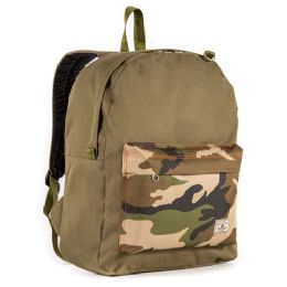 30 Pieces Classic Color Block Backpack In Olive And Camo - Backpacks 16"
