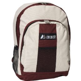 30 Pieces Backpack With Front And Side Pockets In Beige And Burgandy - Backpacks 17"