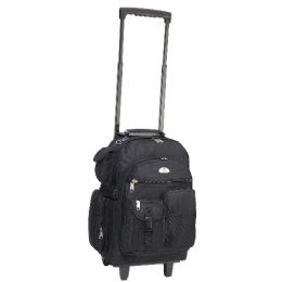 6 Pieces Deluxe Wheeled Backpack In Black - Backpacks 18" or Larger