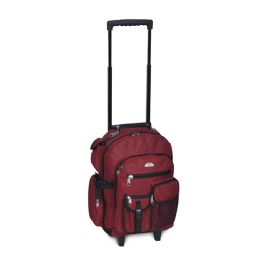 6 Wholesale Deluxe Wheeled Backpack In Burgandy