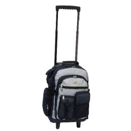 6 Pieces Deluxe Wheeled Backpack In Navy Gray - Backpacks 18" or Larger