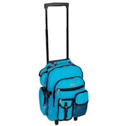 6 Wholesale Deluxe Wheeled Backpack In Turquoise