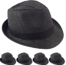 24 Wholesale Elegant Black Toyo Straw Trilby Fedora Hat