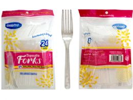 48 Wholesale Fork 24pc /bag Clear Clr With Sealable Bag