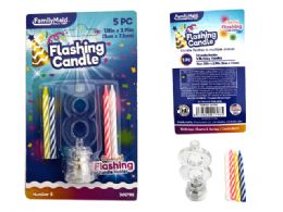 144 Pieces 5pc Flashing Light Candle Holder Set #8 - Birthday Candles