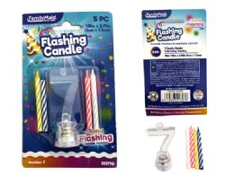 144 Pieces 5pc Flashing Light Candle Holder Set #7 - Birthday Candles