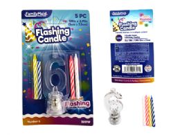 144 Pieces 5pc Flashing Light Candle Holder Set #6 - Birthday Candles
