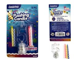 144 Pieces 5pc Flashing Light Candle Holder Set #5 - Birthday Candles