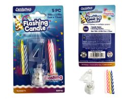 144 Pieces 5pc Flashing Light Candle Holder Set #4 - Birthday Candles