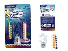 144 Pieces 5pc Flashing Light Candle Holder Set #3 - Birthday Candles