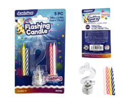 144 Pieces 5pc Flashing Light Candle Holder Set #2 - Birthday Candles