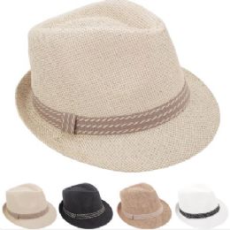 24 Bulk Adult Casual Straw Trilby Fedora Hats