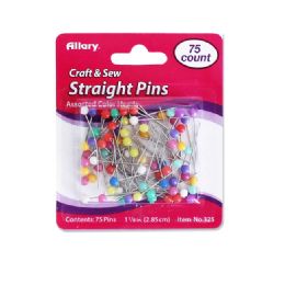 144 Pieces Straight Pins, Color Heads, 1-1/8", 75 Ct. - Push Pins and Tacks