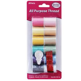 72 Pieces All Purpose Thread, 25 Yds. (22.86m) Each, Light Assortment, 12 Ct. - Sewing Supplies
