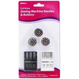 144 Pieces Sewing Machine Needles (6 Standard/6 Ball Point), 3 #15 Bobbins - Sewing Supplies