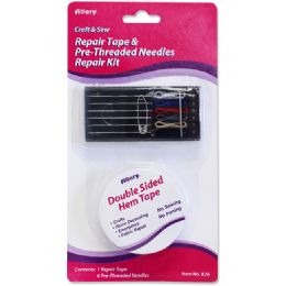 144 Pieces Repair Kit: Hem Tape & 6 PrE-Threaded Needles - Sewing Supplies
