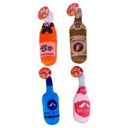 48 Bulk Dog Toy Plush Bottle Asst Colors