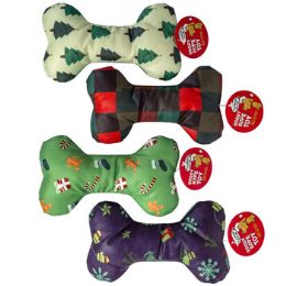 48 Wholesale Dog Toy Christmas Canvas Bone 7.5 Inch 4 Asst Styles In Pdq #p32195