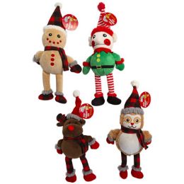 18 Pieces Dog Toy Christmas Plush 15in Gingerbread/reindeer/elf/owl4 Asst In Pdq #p32110 - Pet Toys