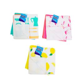 24 Wholesale Dish Cloth W/mesh Scrub Side 2pk Microfiber 3ast Prints With Coordinating Solids Ht/hook