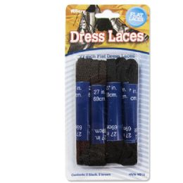 144 Wholesale Dress Laces, 4 Pair (2 Black, 2 Brown), 27" Flat