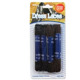144 Wholesale Dress Laces, 4 Pair (2 Black, 2 Brown), 27" Round