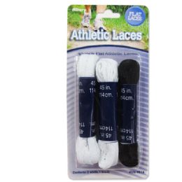 144 Wholesale Athletic Laces, 3 Pair (2 White, 1 Black), 45" Flat