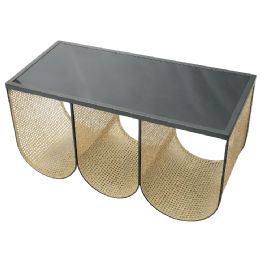 Wholesale Black Table with Black Mirror Finish Metal Rattan Inlay