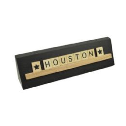 24 Wholesale 8x2 HOUSTON Print Puzzle Piece Blk Wedge Wood Stand Tabletop