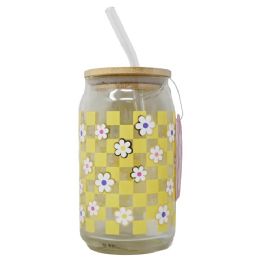 24 Wholesale Checker Glass with Straw Lid