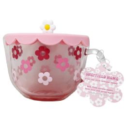24 Wholesale Pink Daisy Teacup with Lid Ceramic
