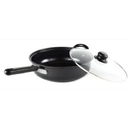 6 Pieces 12" Chicken Fryer with Glass Lid Black Carbon Steel - Frying Pans and Baking Pans