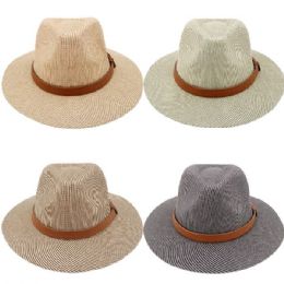 12 Bulk Breathable Leather Band Flat Brim Straw Men Summer Hat