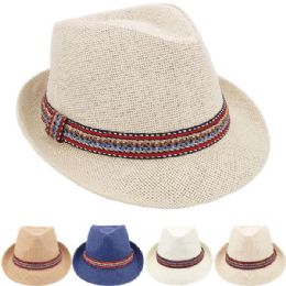 24 Bulk Breathable Assorted Colors Braid Band Straw Adult Trilby Fedora Hat
