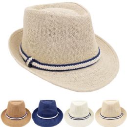 24 Bulk Breathable Assorted Colors Braided Band Straw Adult Trilby Fedora Hat