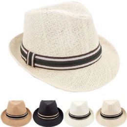 24 Bulk Breathable Assorted Colors Straw Adult Trilby Fedora Hat
