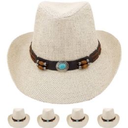 24 Pieces Tan Paper Straw Unisex Western Cowboy Hat - Cowboy & Boonie Hat
