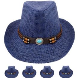 24 Bulk Navy Paper Straw Unisex Western Cowboy Hat