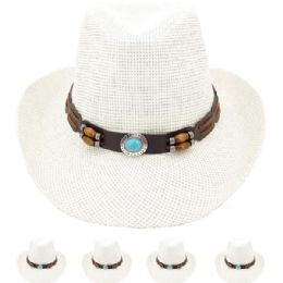 24 Bulk Off White Paper Straw Unisex Western Cowboy Hat
