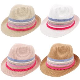 24 Wholesale Unisex Adjustable Multicolor Straw Party Trilby Fedora Hat