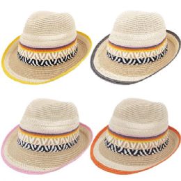 24 Bulk Elegant Adjustable Multicolor Straw Party Trilby Fedora Hat