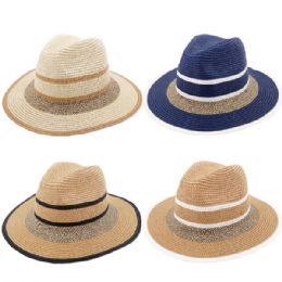 24 Wholesale Man Straw Adjustable Unisex Fedora Hat