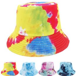 24 Wholesale Tie Dye Print Double Sided Wearable Bucket Hat